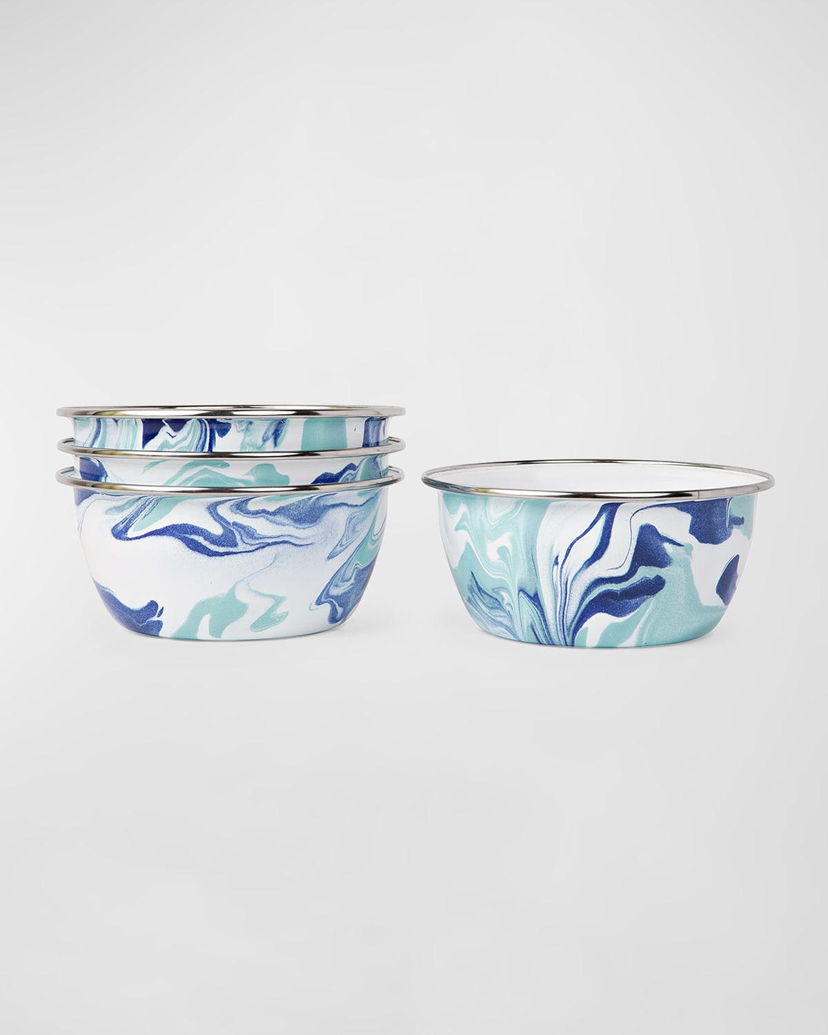 Shop Golden Rabbit Lagoon Salad Bowls, Set Of 4 In Lagoon, Marbled, Blue, Teal, White