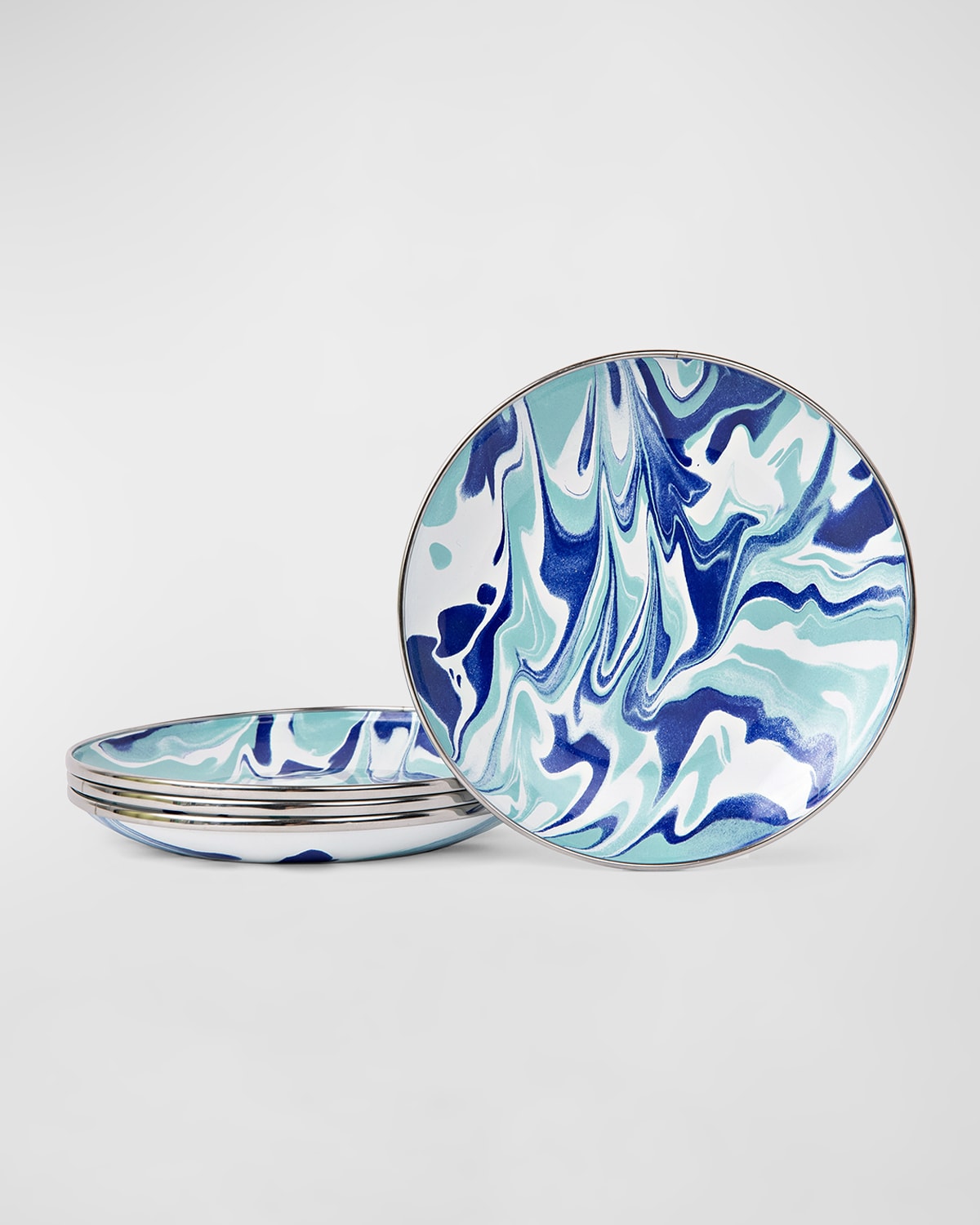 Shop Golden Rabbit Lagoon Appetizer Plates, Set Of 4 In Lagoon, Marbled, Blue, Teal, White