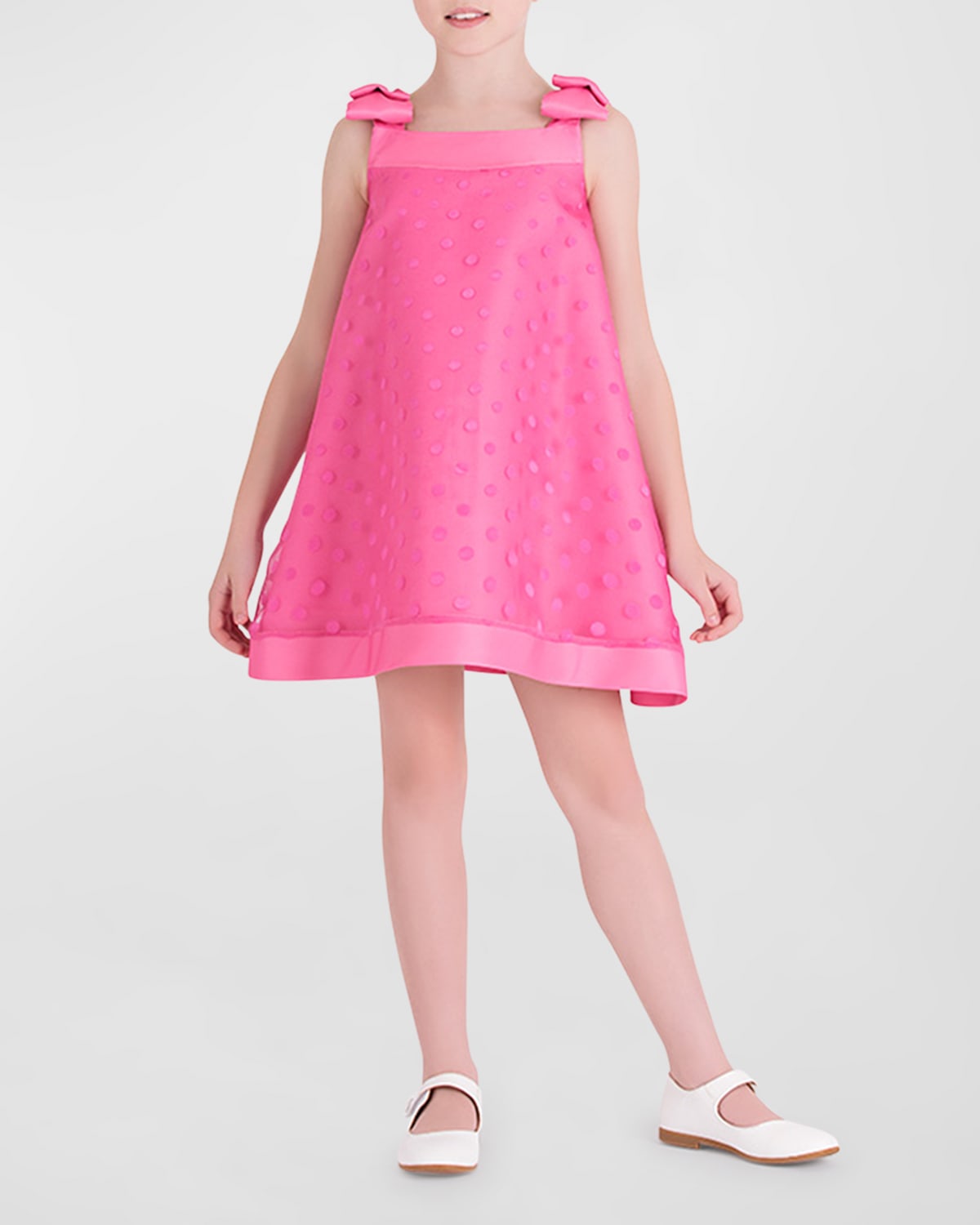 Mama Luma Kids' Girl's Polka Dot Bow Dress In Pink
