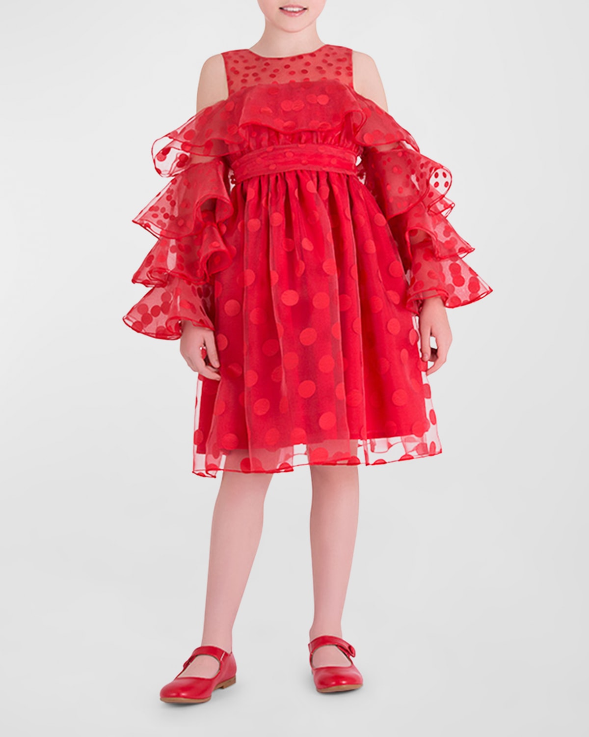 Mama Luma Kids' Girl's Polka Dot Ruffle Dress In Red