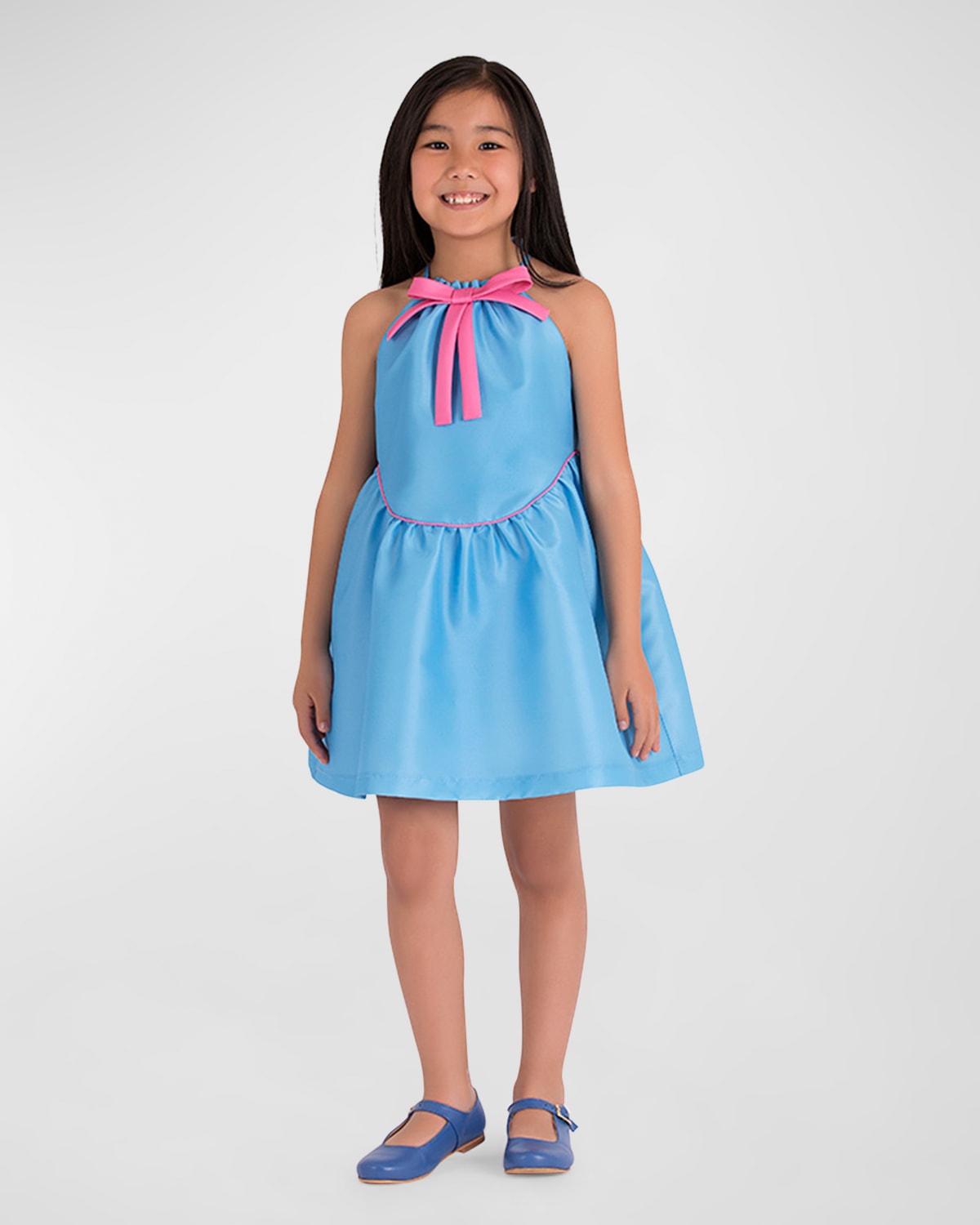 Shop Mama Luma Girl's Petite Bow Dress In Blue