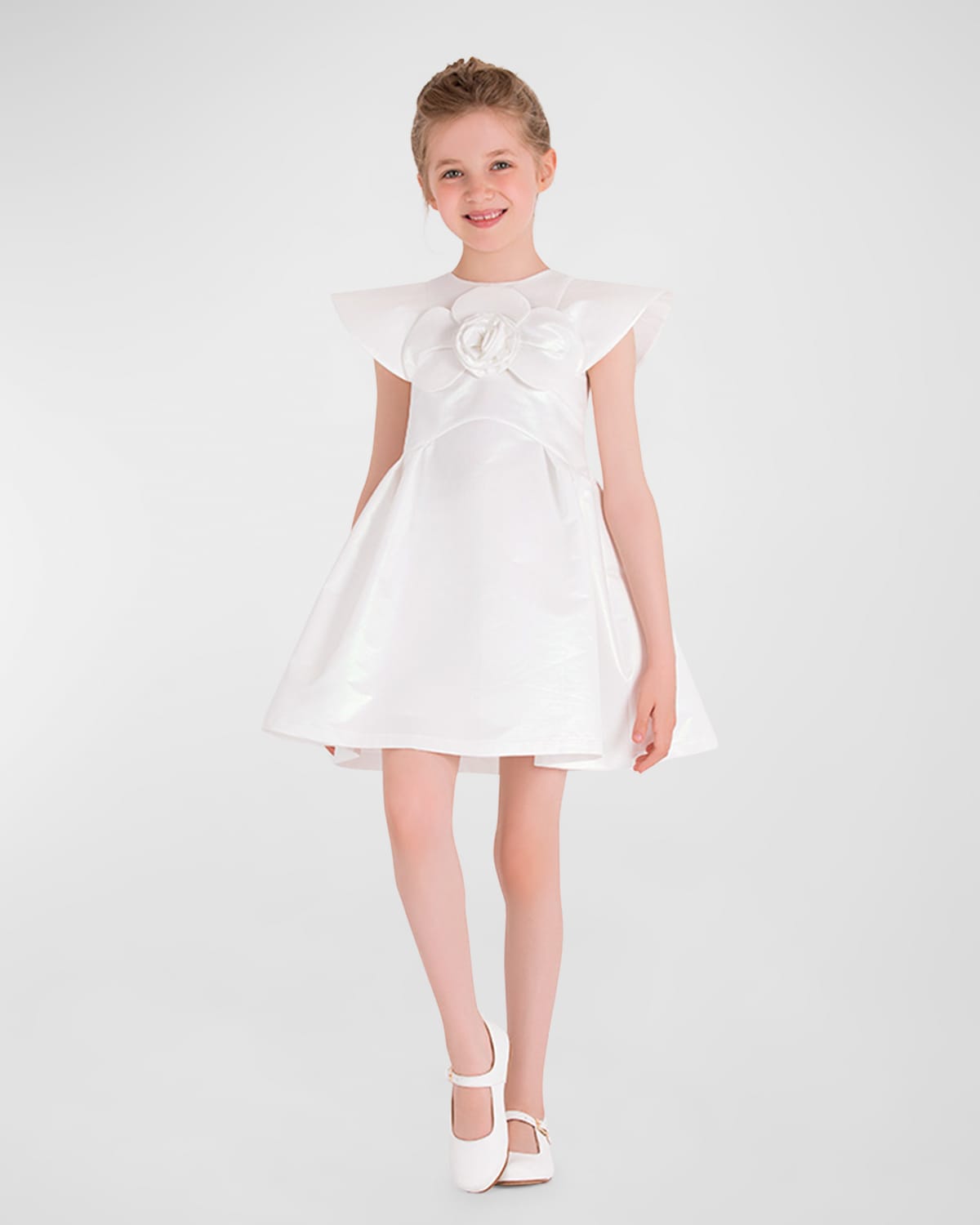 Mama Luma Kids' Girl's 3d Rose Applique Dress In White