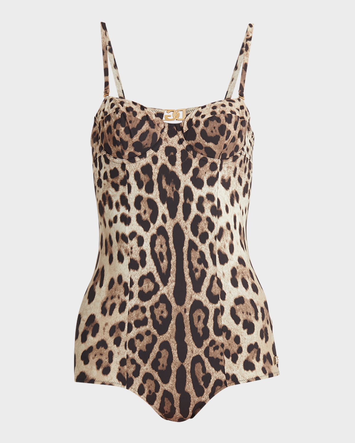 Shop Dolce & Gabbana Leo Balconette One-piece Swimsuit In Lghbrowprt