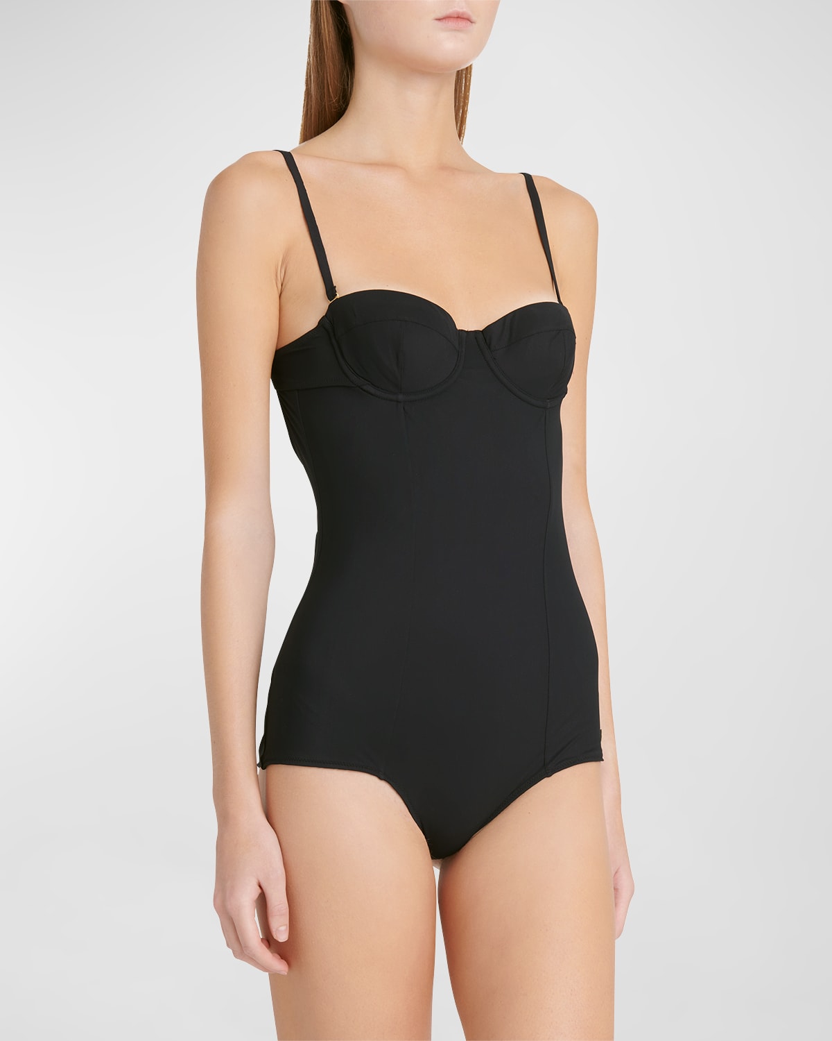 Shop Dolce & Gabbana Solid Balconette One-piece Swimsuit In Black
