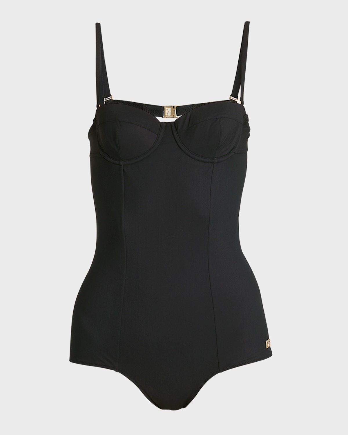 Shop Dolce & Gabbana Solid Balconette One-piece Swimsuit In Black