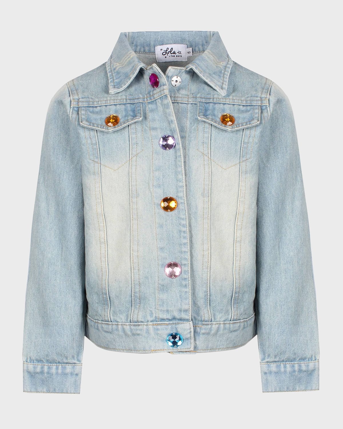 Lola + The Boys Girl's Rainbow Pearl Denim Jacket, Size -14