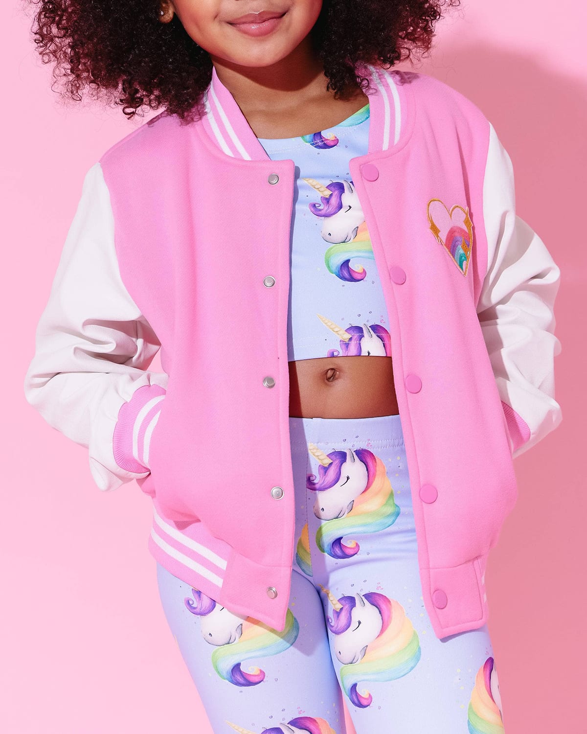 Shop Lola + The Boys Girl's Good Vibes Sequin Varsity Bomber Jacket In Pink