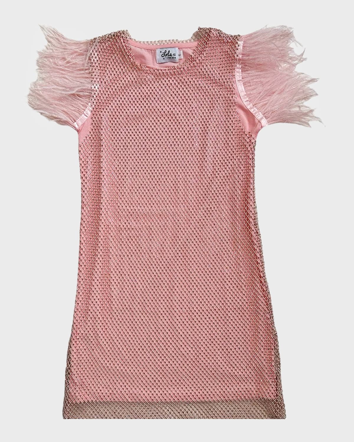 Lola + The Boys Kids' Girl's Crystal Feather Trims Sequin Dress In Light Pink