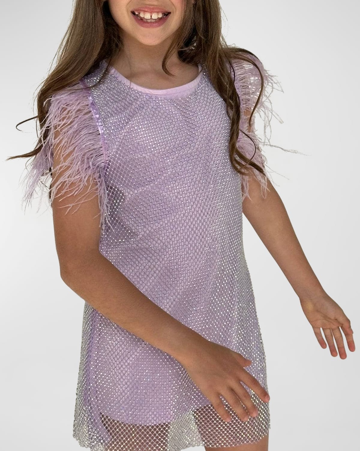 Girl's Lavender Crystal Feather Dress, Size 4-12