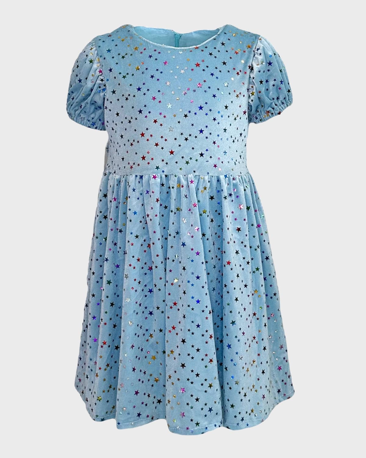 Shop Lola + The Boys Girl's Rainbow Stars Velour Dress In Blue