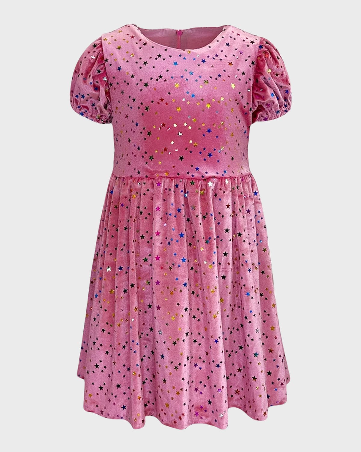 Shop Lola + The Boys Girl's Rainbow Stars Velour Dress In Pink