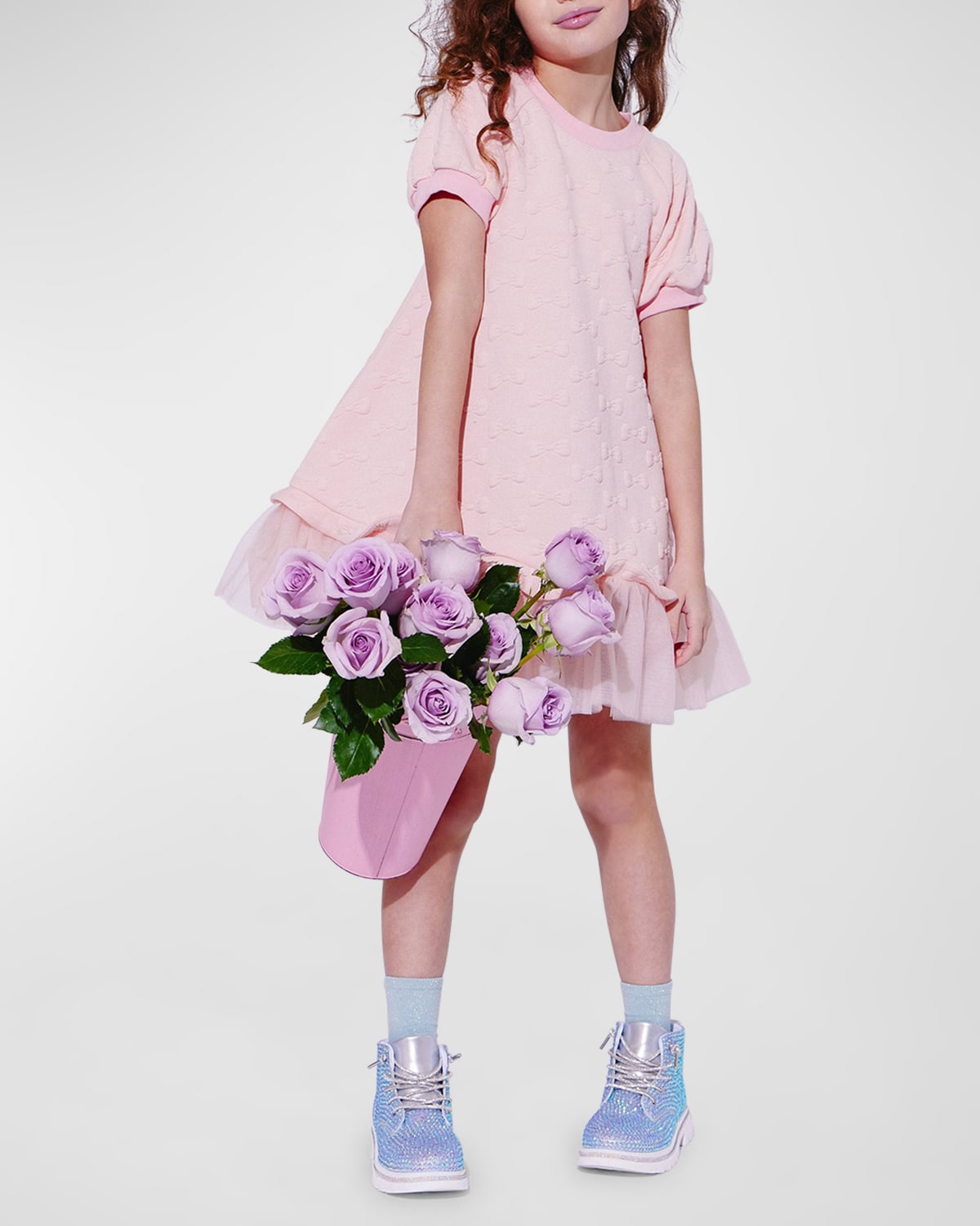 Shop Lola + The Boys Girl's Pretty Bow T-shirt Dress In Pink