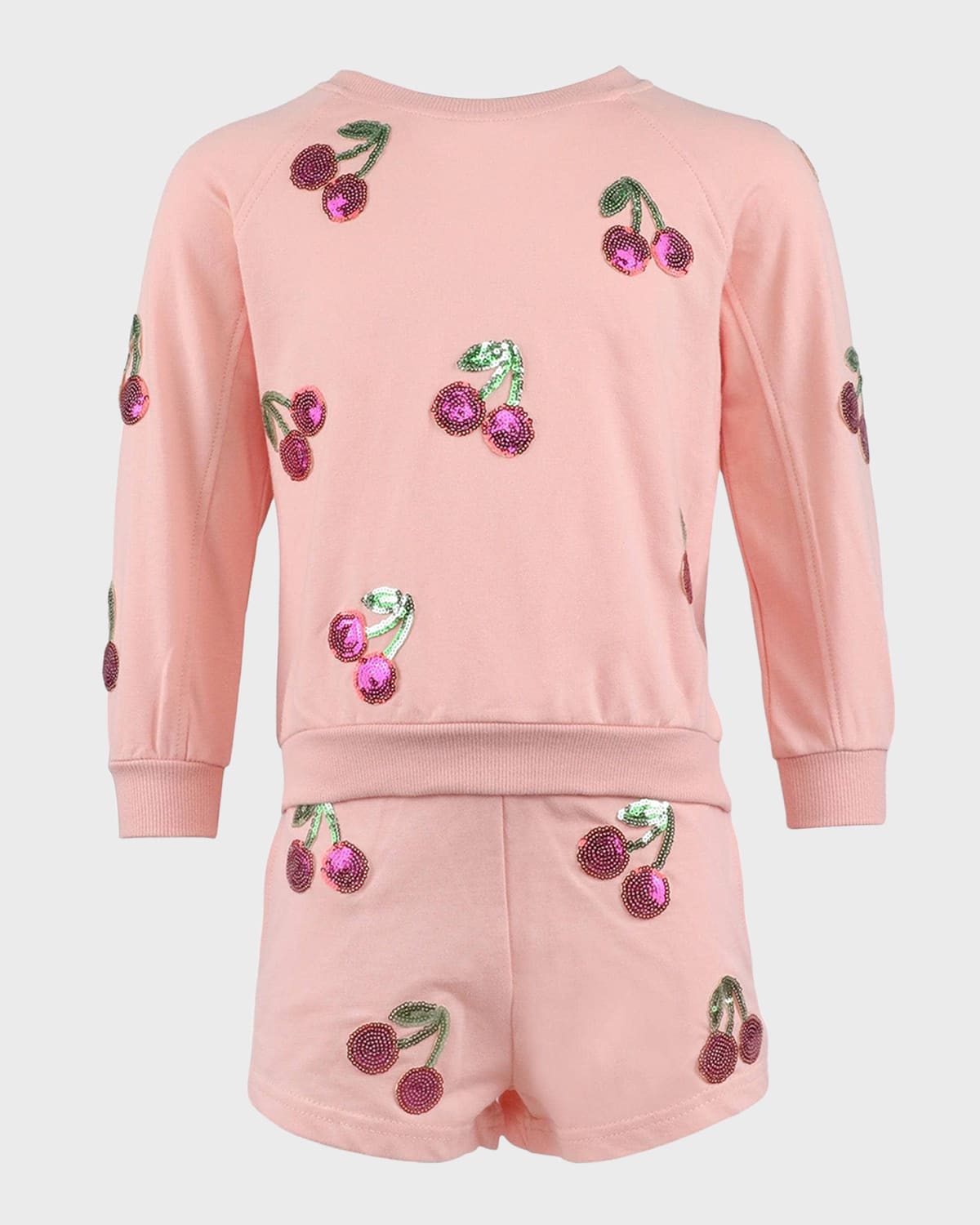 Lola + The Boys Girl's Sequin Cherry Short Set In Pink