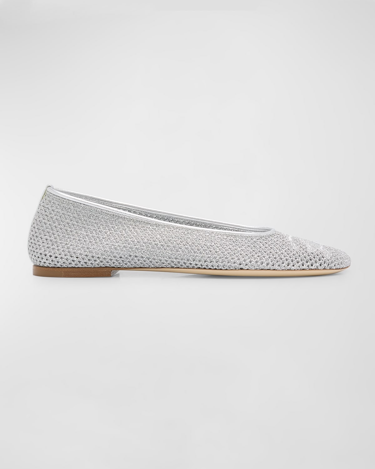 Shop Burberry Embroidered Metallic Mesh Ballerina Flats In Silver