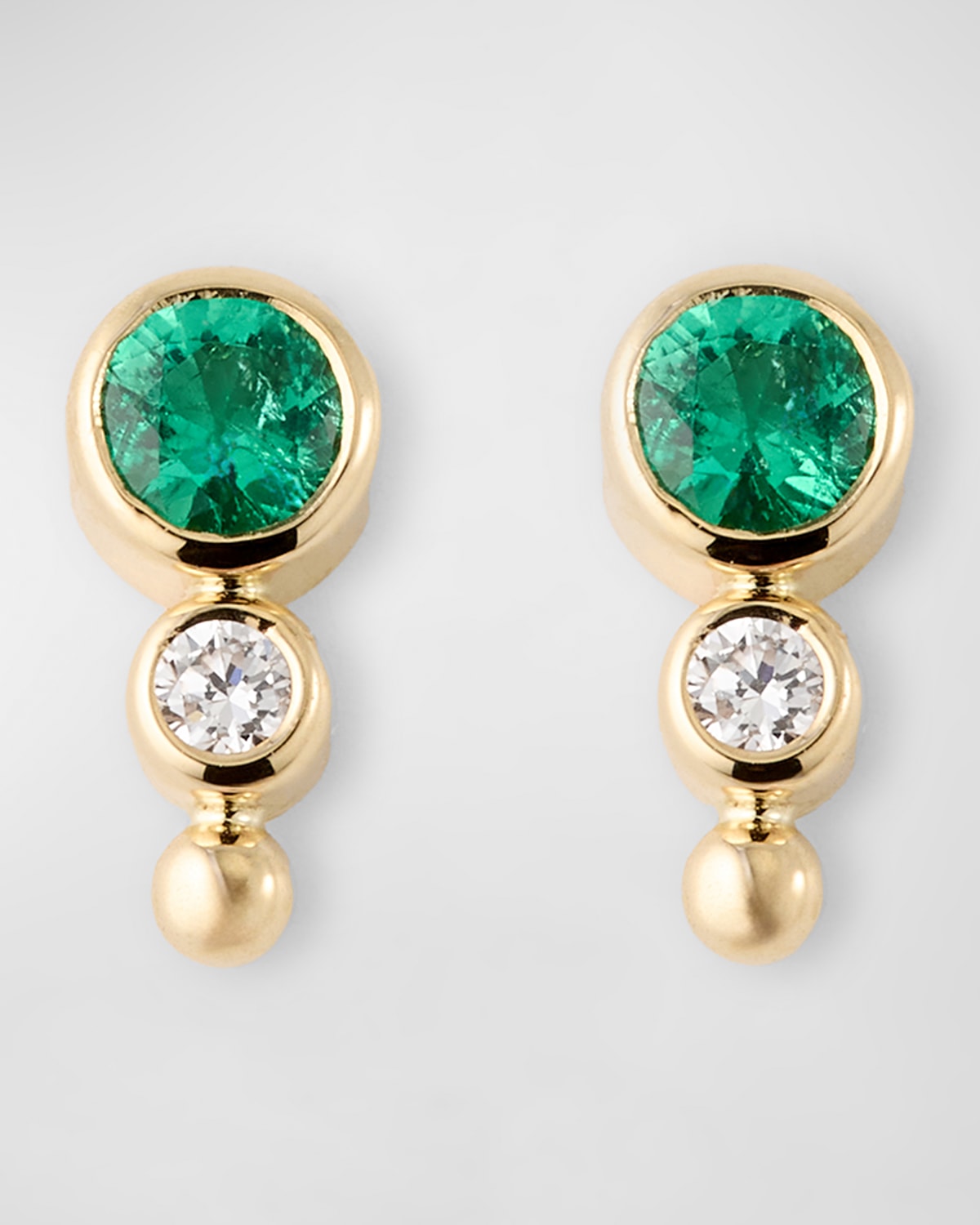 Poppy Finch Gemstone Diamond Stud Earrings In Emerald