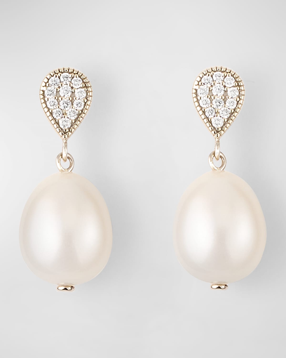 Pave Diamond and Pearl Drop Earrings