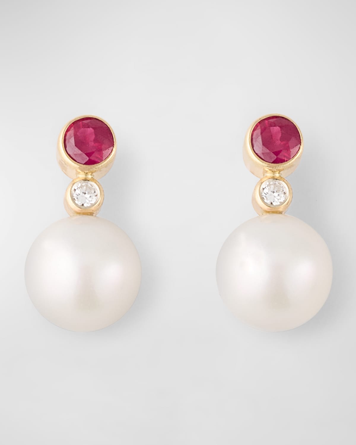 Poppy Finch Gemstone Diamond Pearl Stud Earrings In Ruby