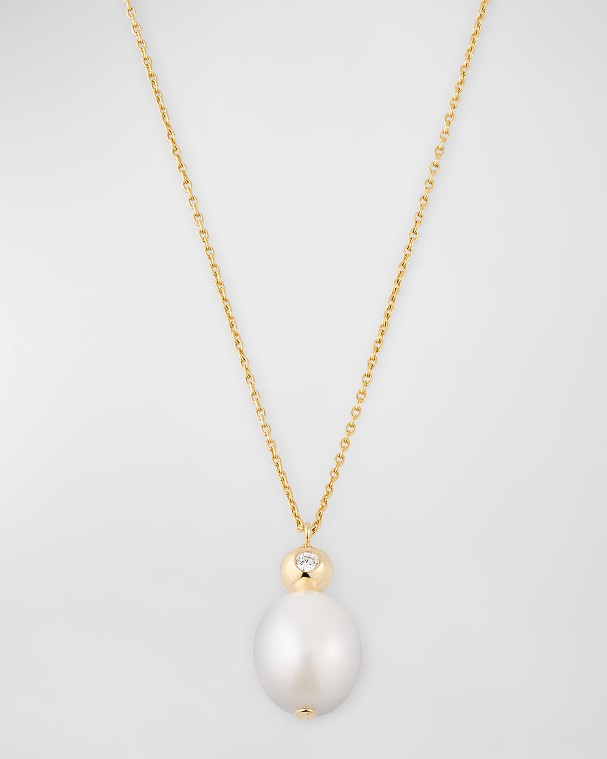 Poppy Finch Oval Pearl With Diamond Dome Pendant Necklace