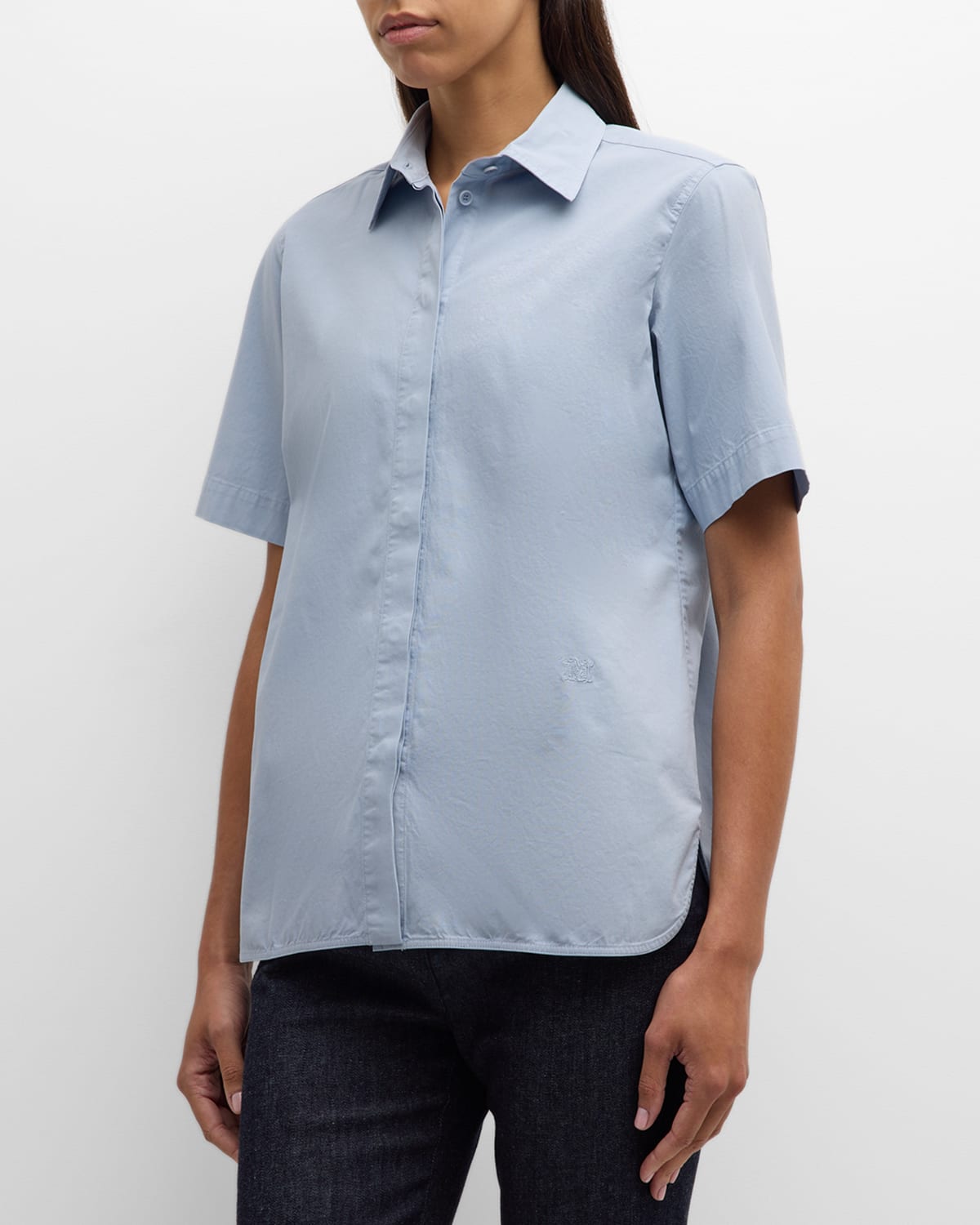 Shop Max Mara Adunco Button-front Short-sleeve Shirt In Light Blue