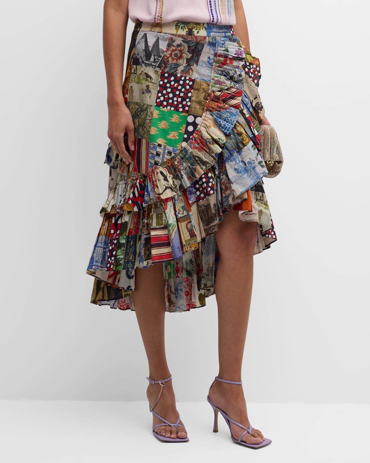 Bloomsbury Collage Summer Ruffled Midi Skirt