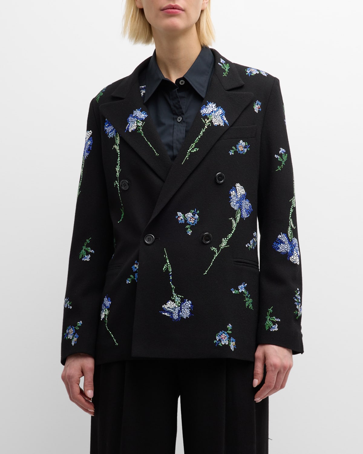 Cecil Beaton Carnation Embellished Double-Breasted Jacket