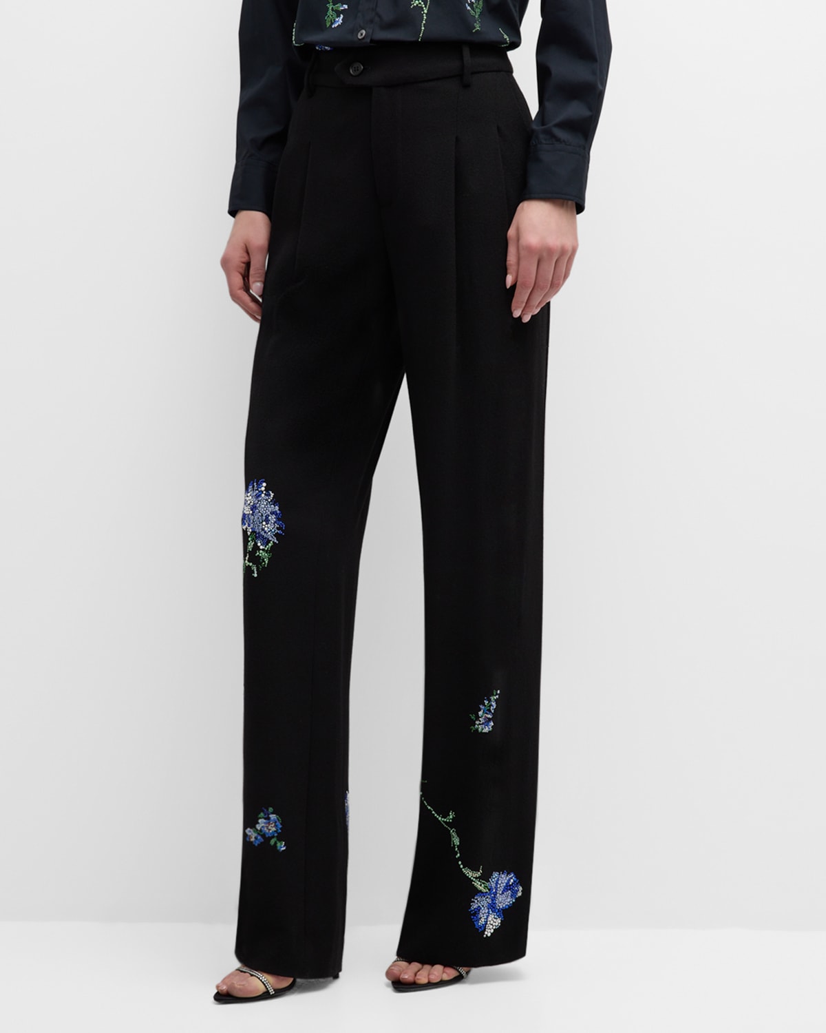 Cecil Beaton Carnation Embellished Straight-Leg Baggy Trousers
