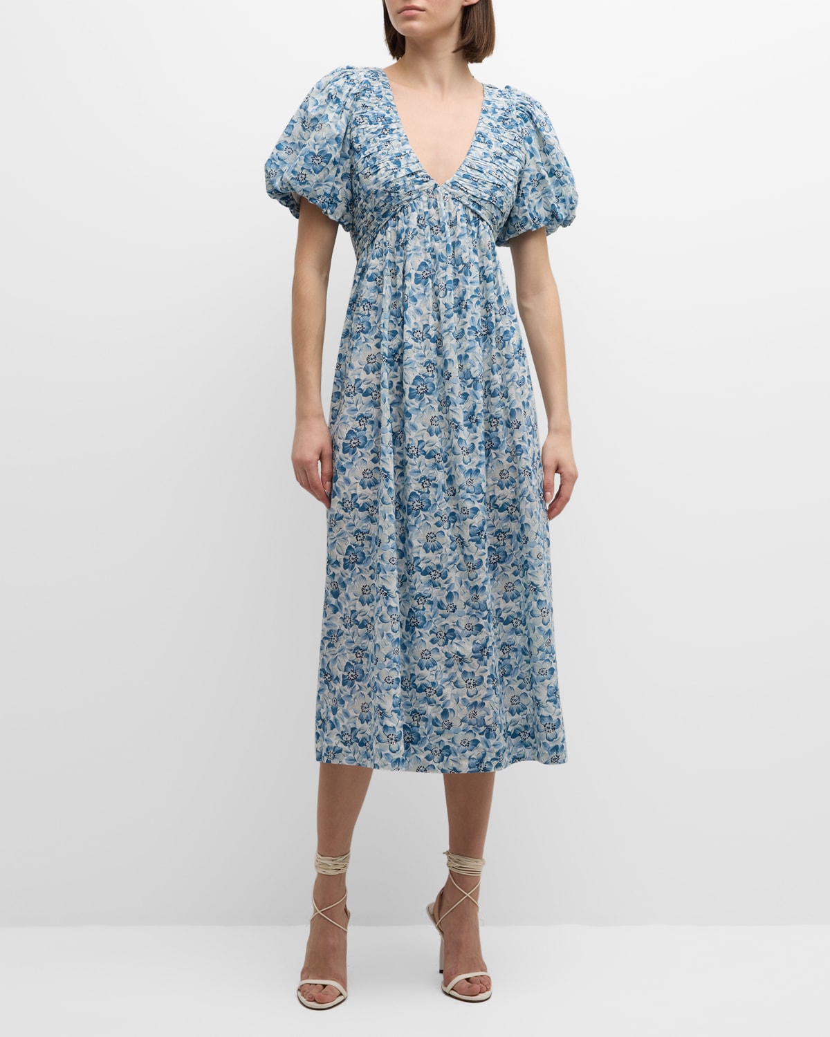 Shop The Great The Gallery Dress In Light Sky Pressed Floral Print
