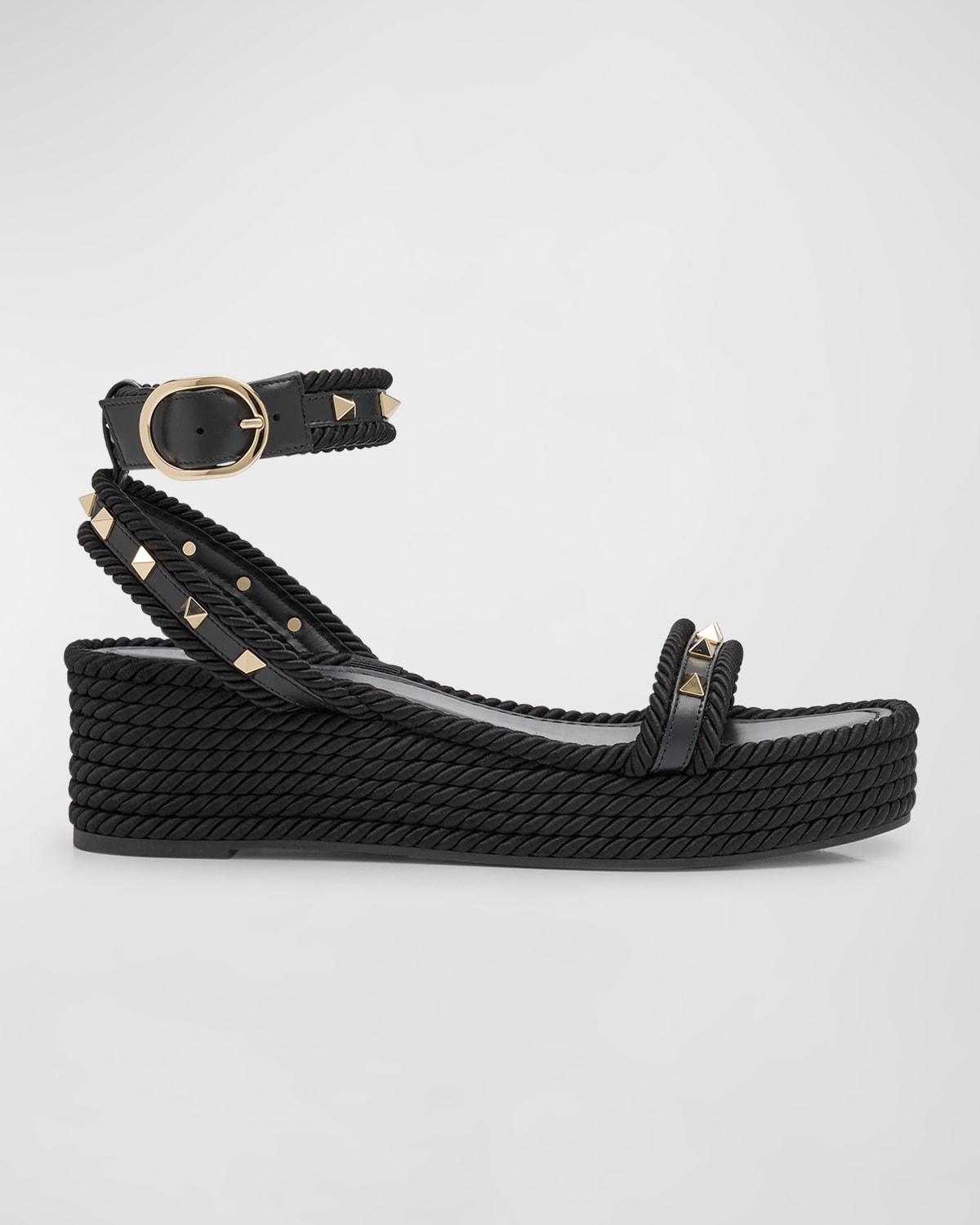 Valentino Garavani Rockstud Leather Ankle-strap Espadrilles In Black