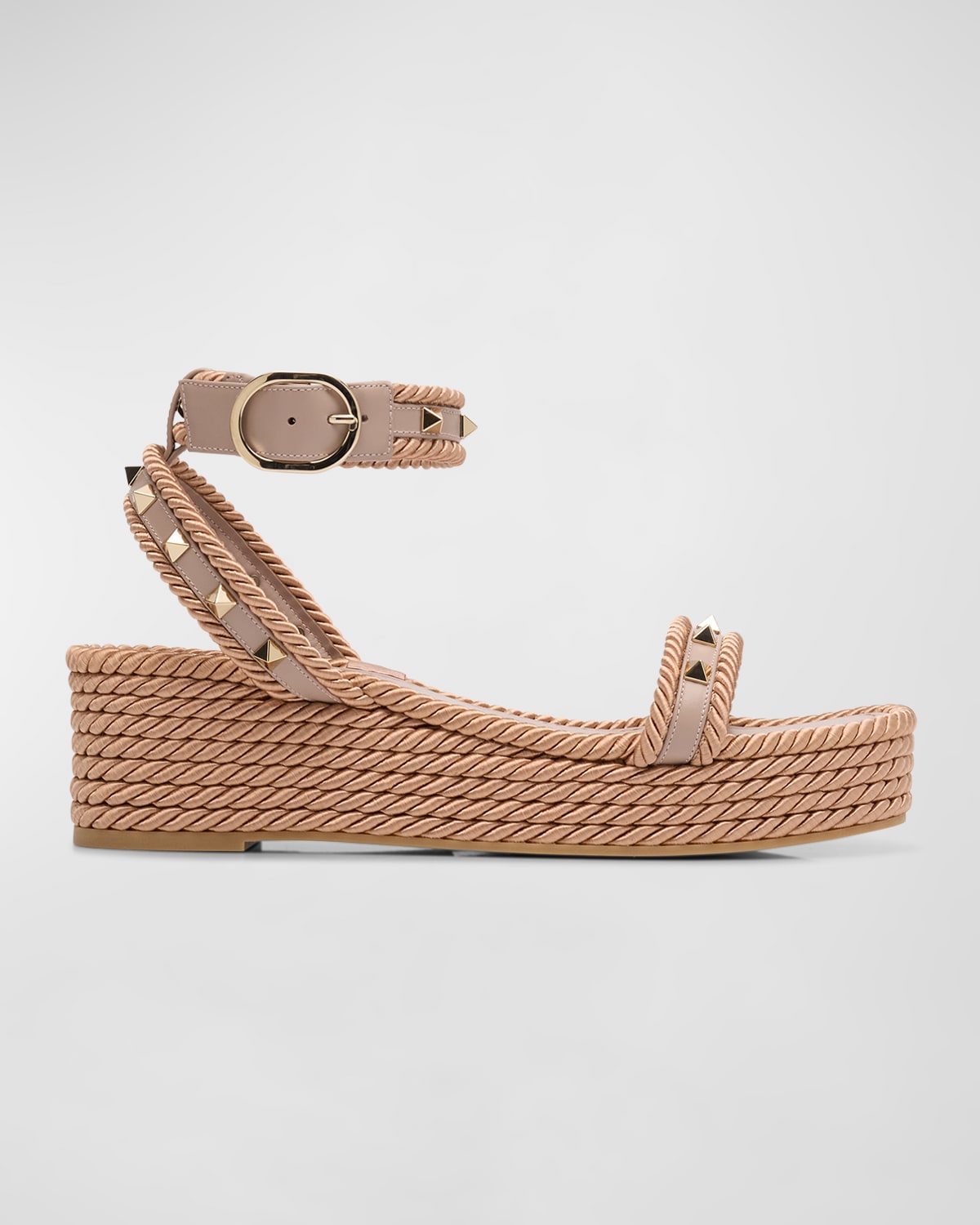 Shop Valentino Rockstud Leather Ankle-strap Espadrilles In P45 Poudre