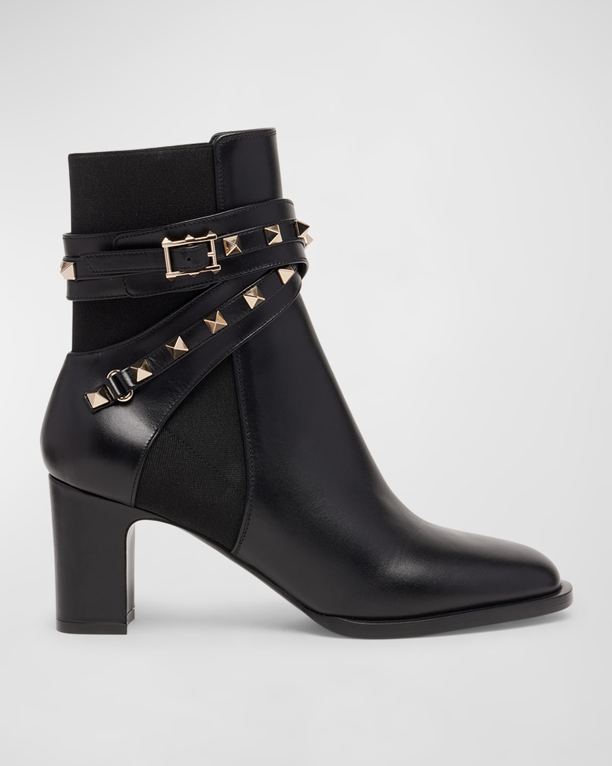 Rockstud Leather Buckle Ankle Booties