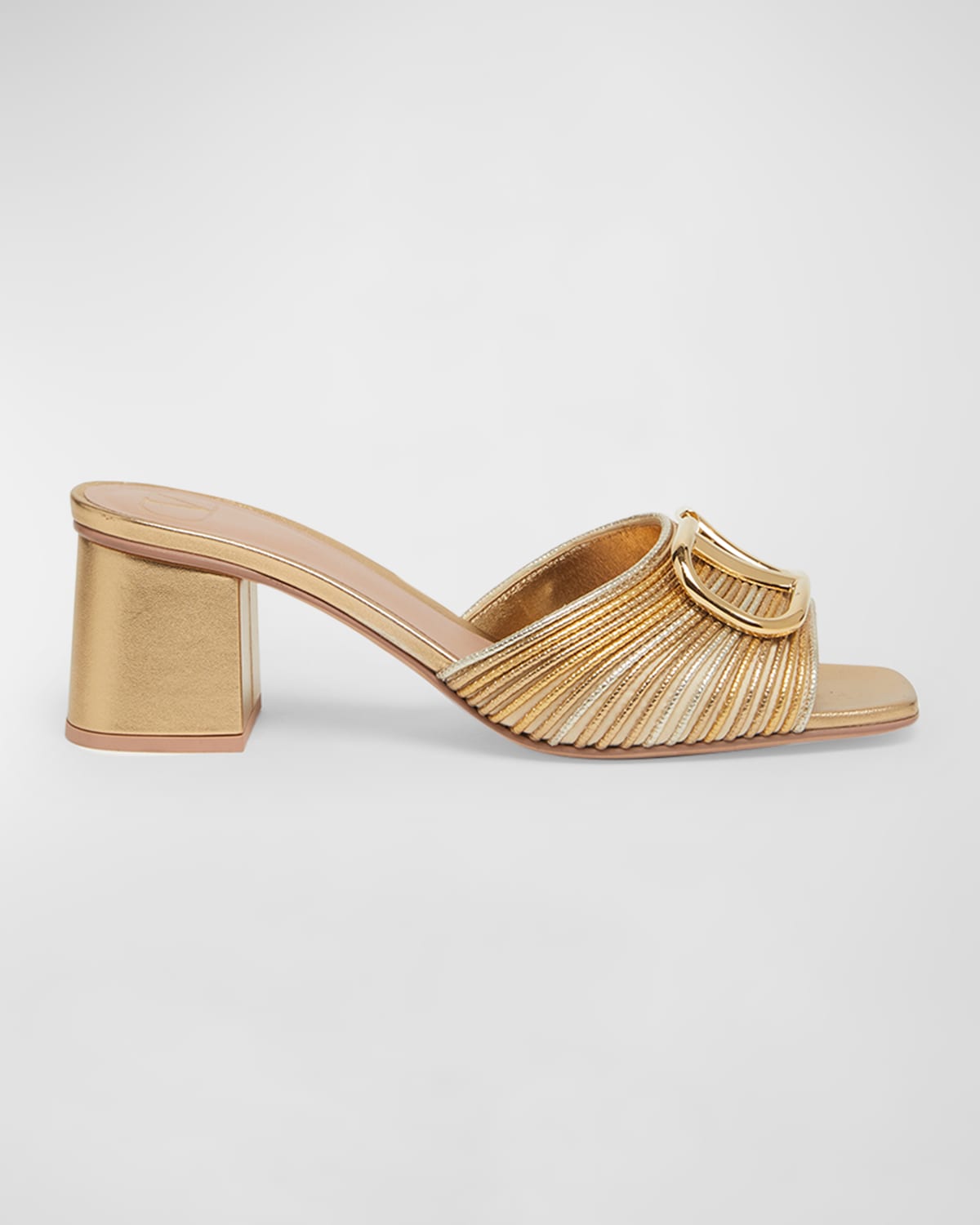 Shop Valentino Vlogo Metallic Block-heel Slide Sandals In Kun Multicolor Oro/star Gold