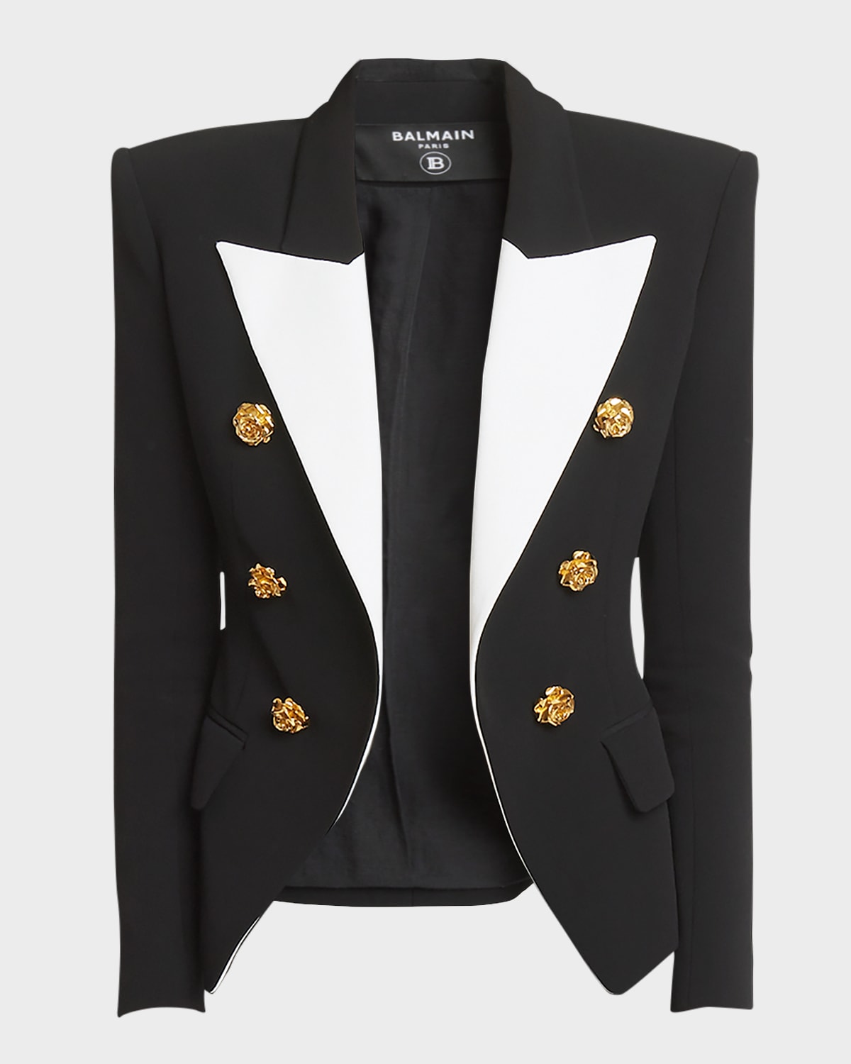 Balmain 6-button Viscose Jacket W/contrast Lapel In Black,white