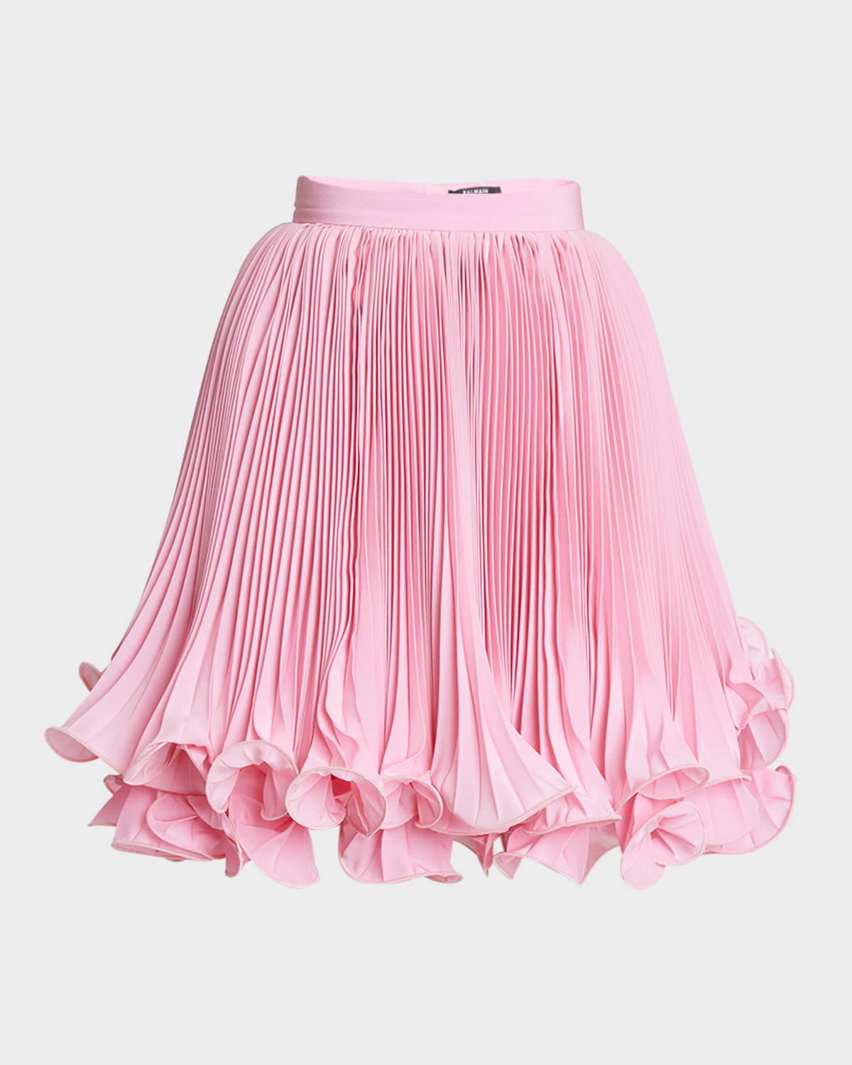 Shop Balmain Pleated Crepe Swirl Ruffle Mini Skirt In Pink