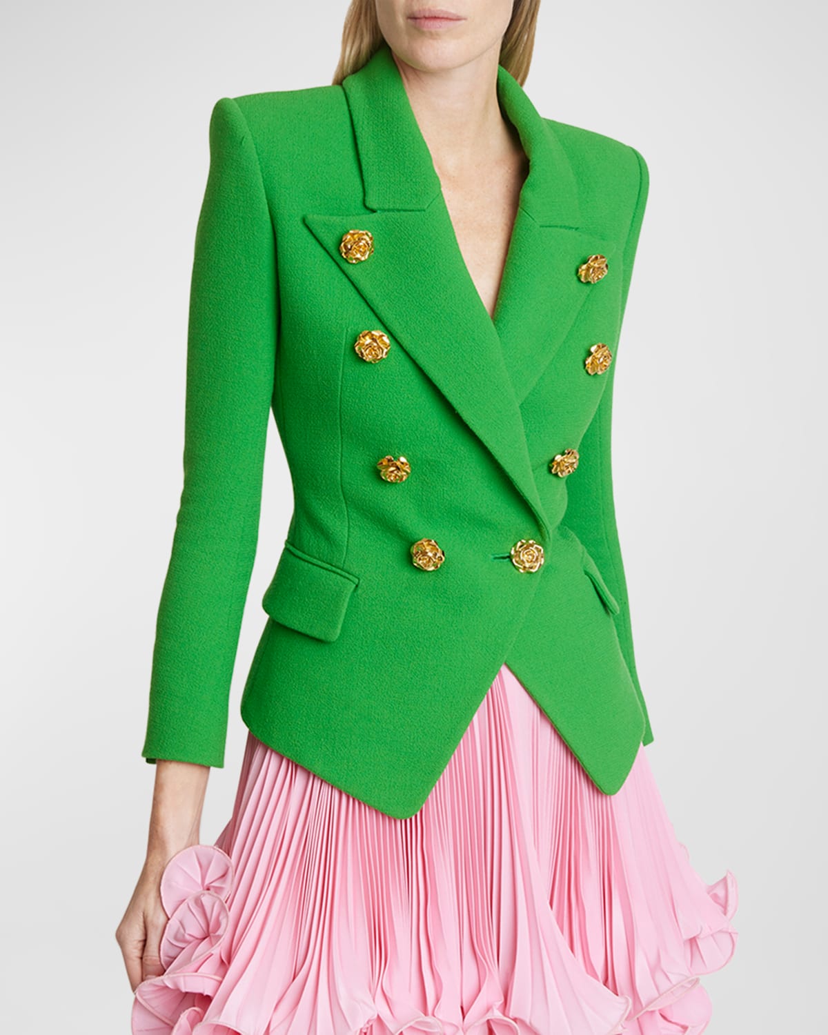Shop Balmain Rose 8-button Double-breasted Crepe Jacket In Green