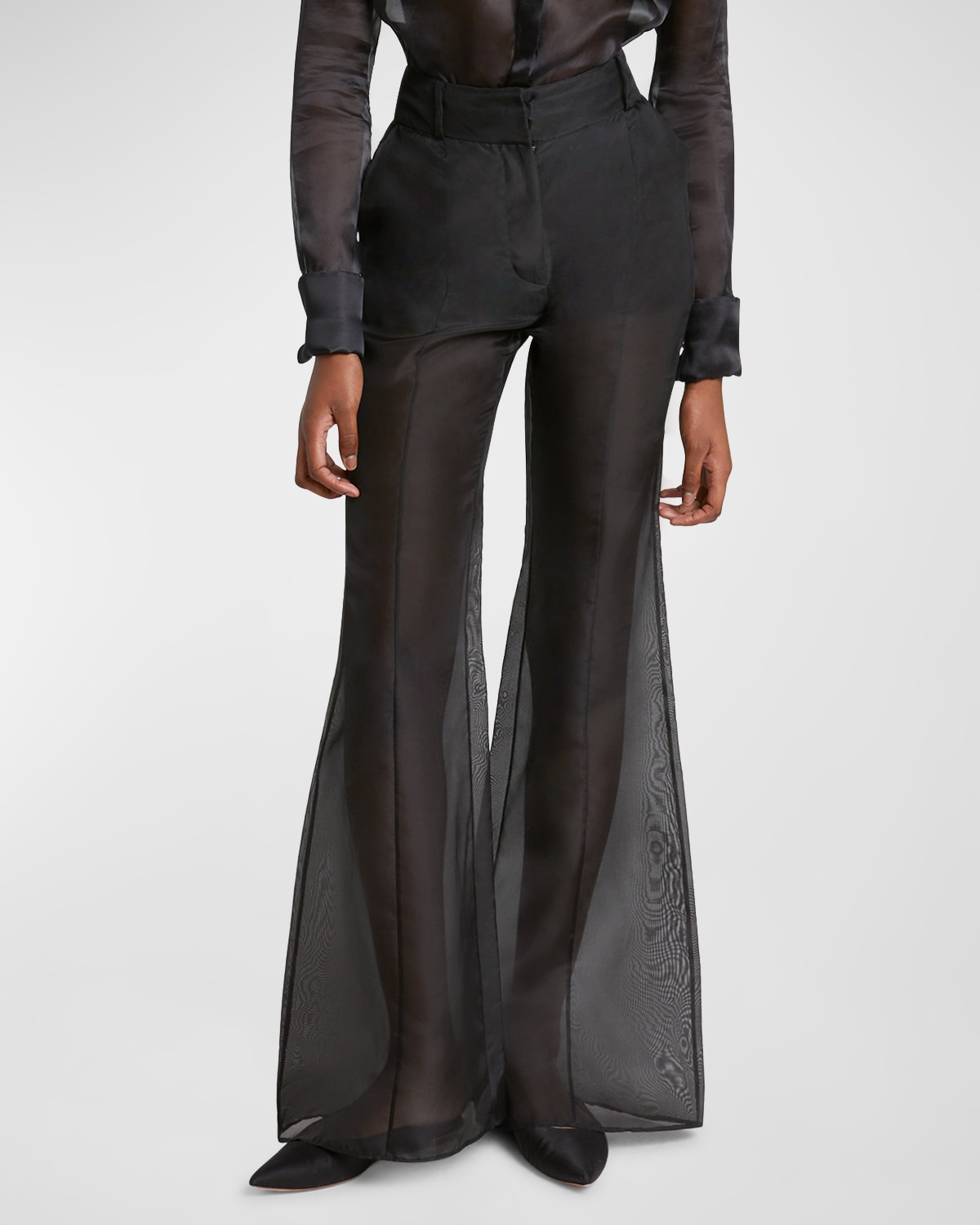 Shop Gabriela Hearst Rhein High-rise Sheer Silk Flared Pants In Black