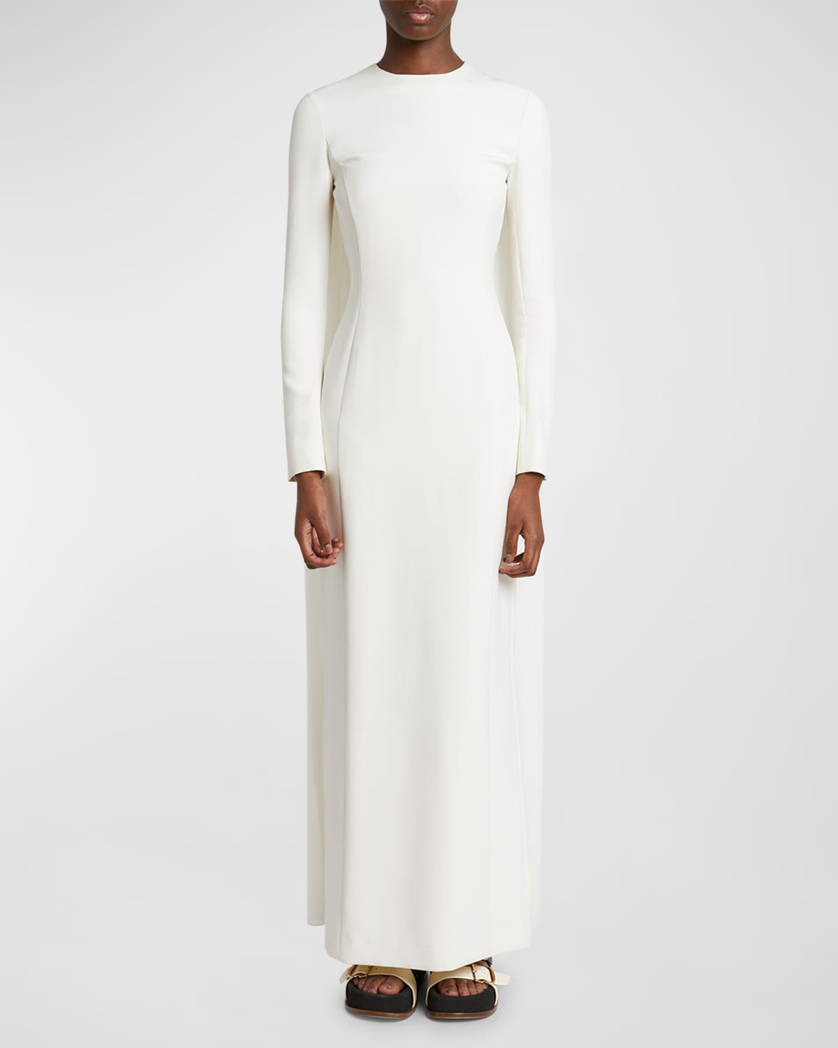 Shop Gabriela Hearst Carlota Long-sleeve Cape Gown In Ivory