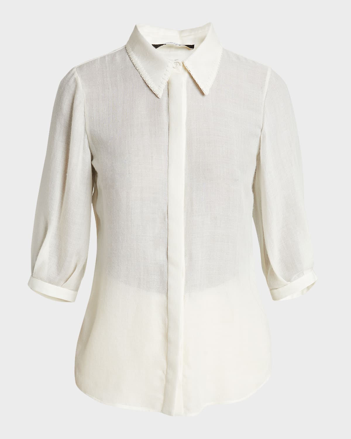 Gabriela Hearst Hadley Blanket-stitch Collared Blouson-sleeve Wool-cashmere Top In Ivory