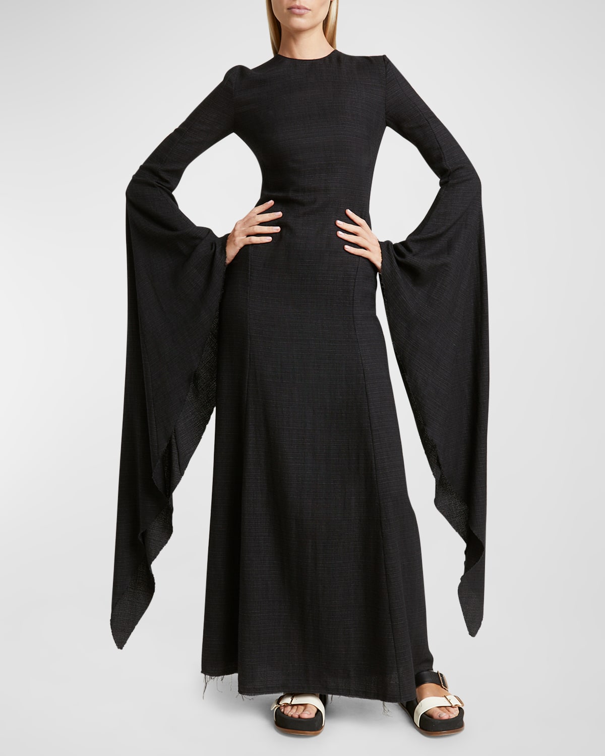 Gabriela Hearst Sigrud Flare-sleeve A-line Woven Maxi Dress In Black