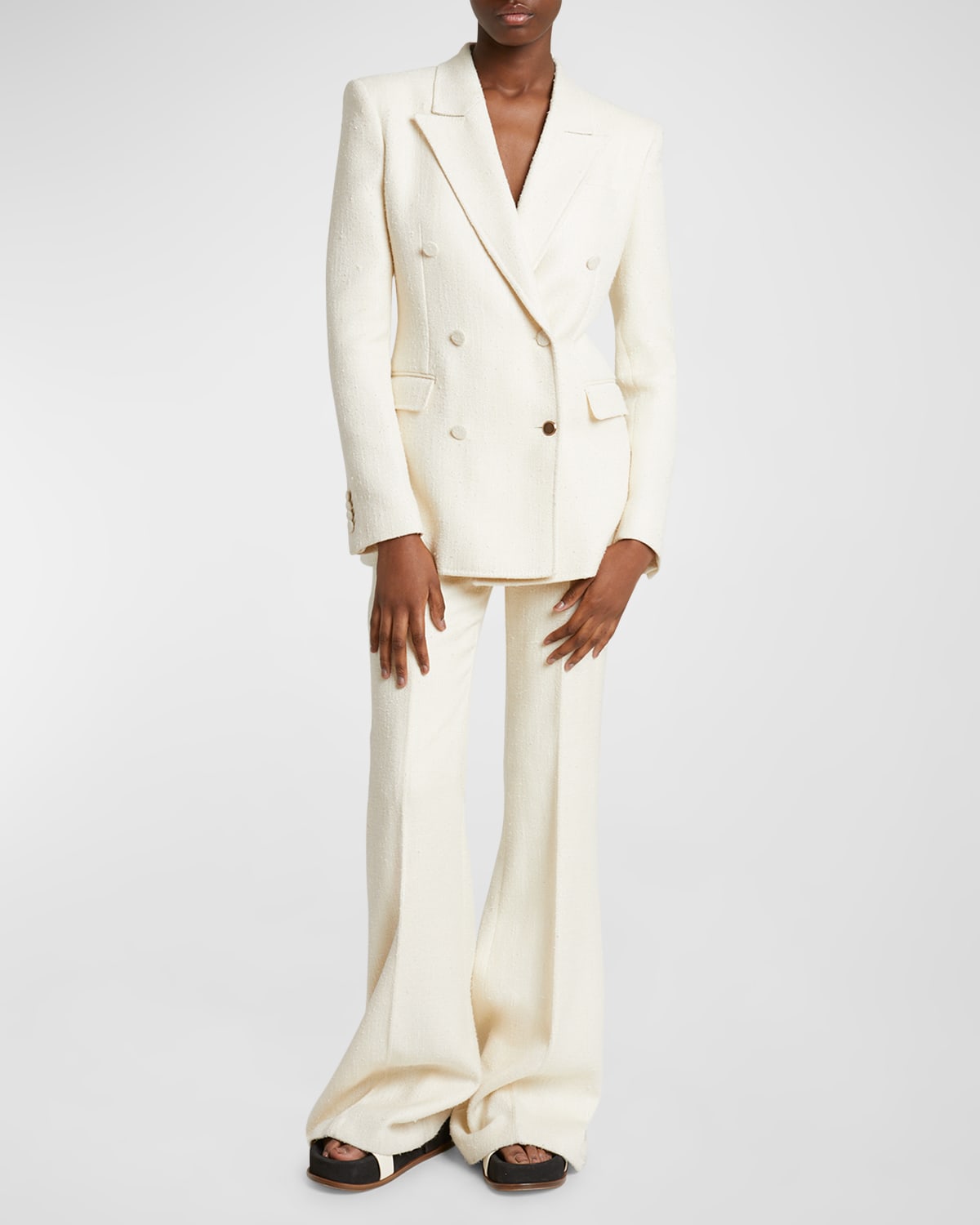 Shop Gabriela Hearst Gavin Silk-wool Boucle Double-breasted Blazer Jacket In Ivory