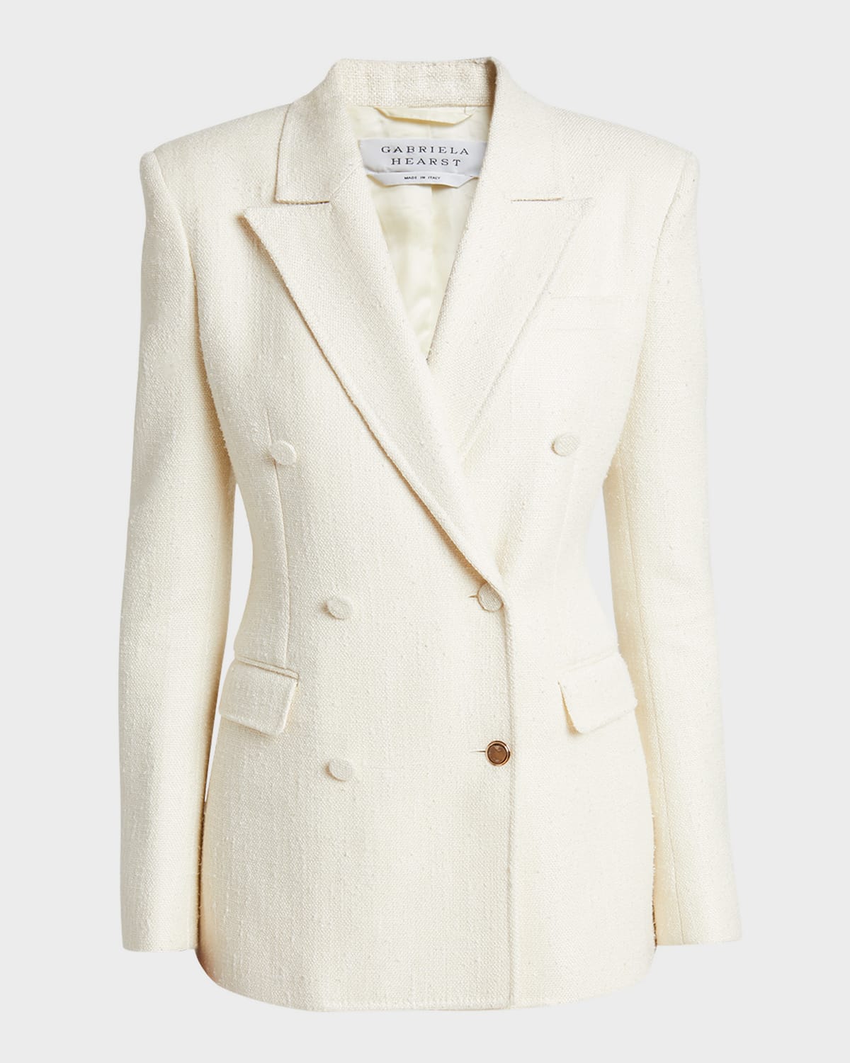 Shop Gabriela Hearst Gavin Silk-wool Boucle Double-breasted Blazer Jacket In Ivory