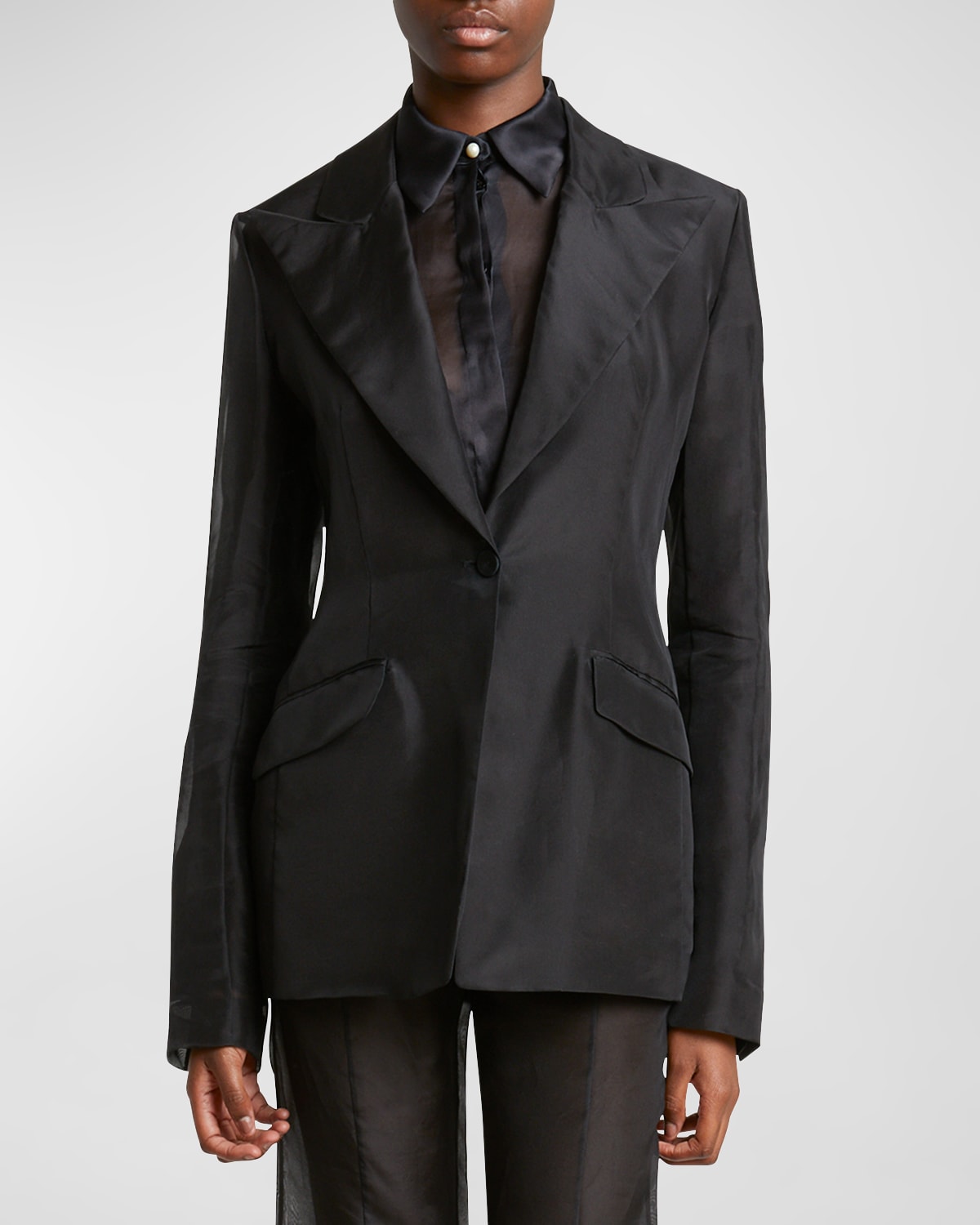 Shop Gabriela Hearst Leiva Slim Single-breasted Silk Blazer Jacket In Black
