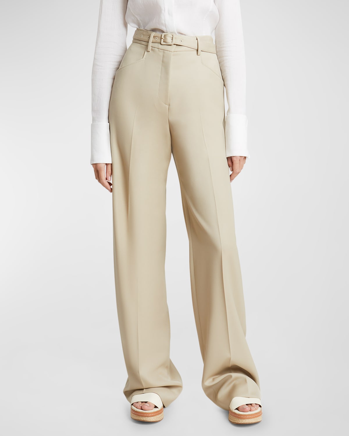 Norman Belted Wide-Leg Crepe Pants