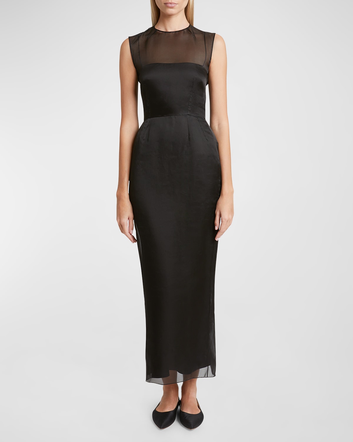 Shop Gabriela Hearst Maslow Sleeveless Sheer Silk Maxi Dress In Black
