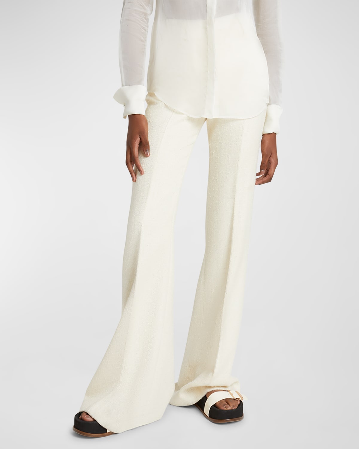 Shop Gabriela Hearst Rhein High-rise Flared Pants In Ivory