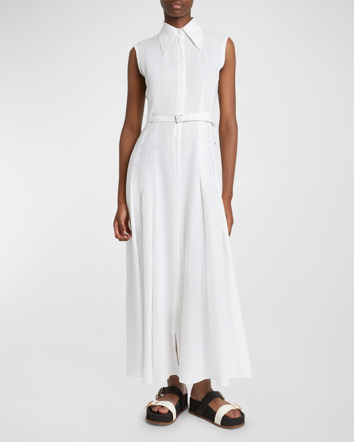 Gabriela Hearst Durand Belted Linen Shirtdress In Ivory