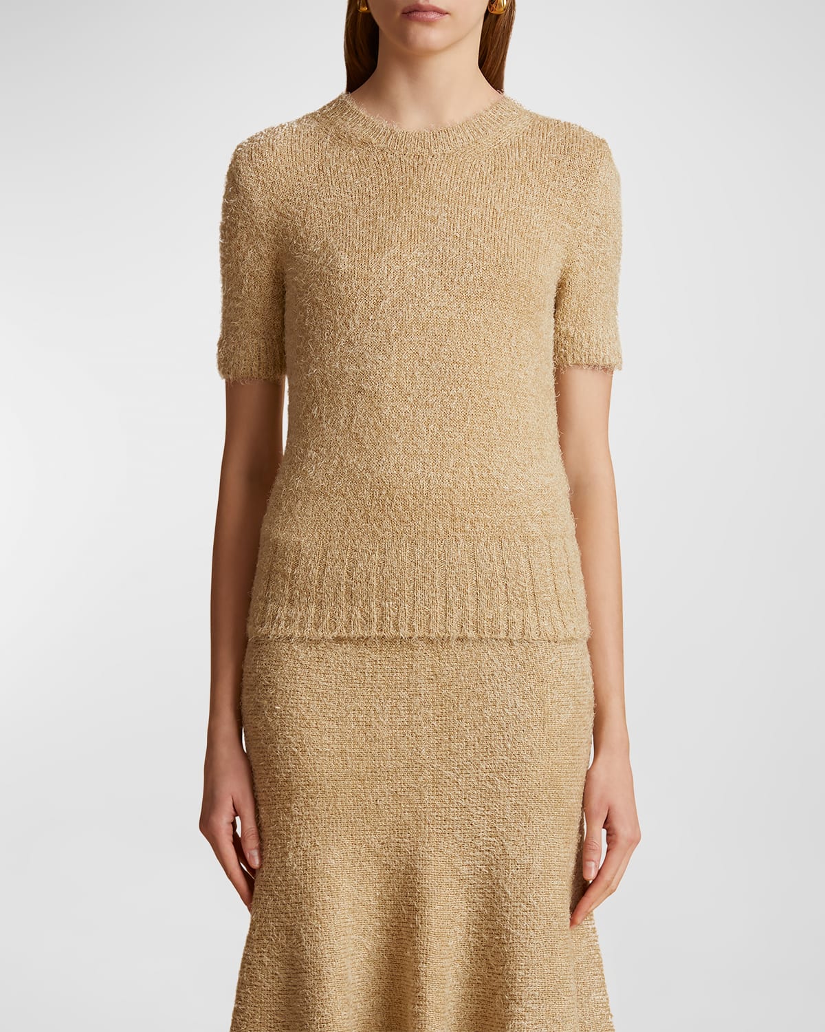 Shop Khaite Luphia Short-sleeve Cashmere Sweater In Wheat