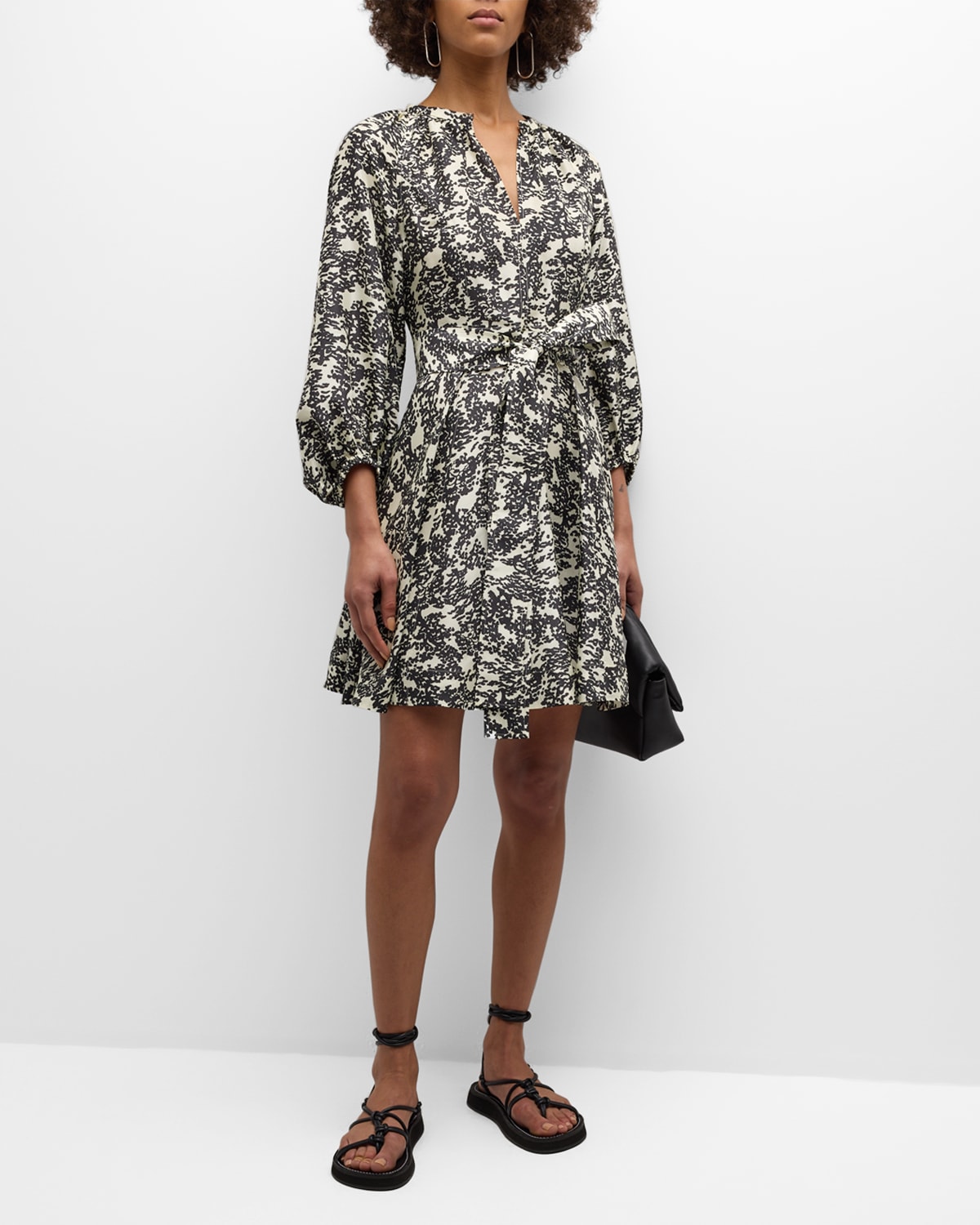 Juniper Blouson-Sleeve Silk Mini Dress