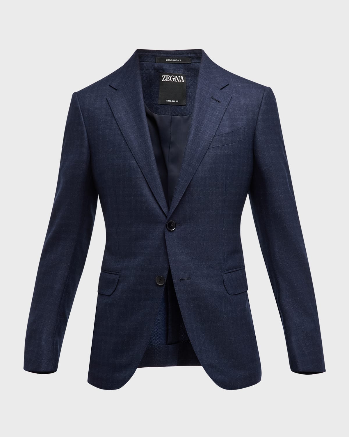 Shop Zegna Men's Check Wool Blazer In Blue Navy Check