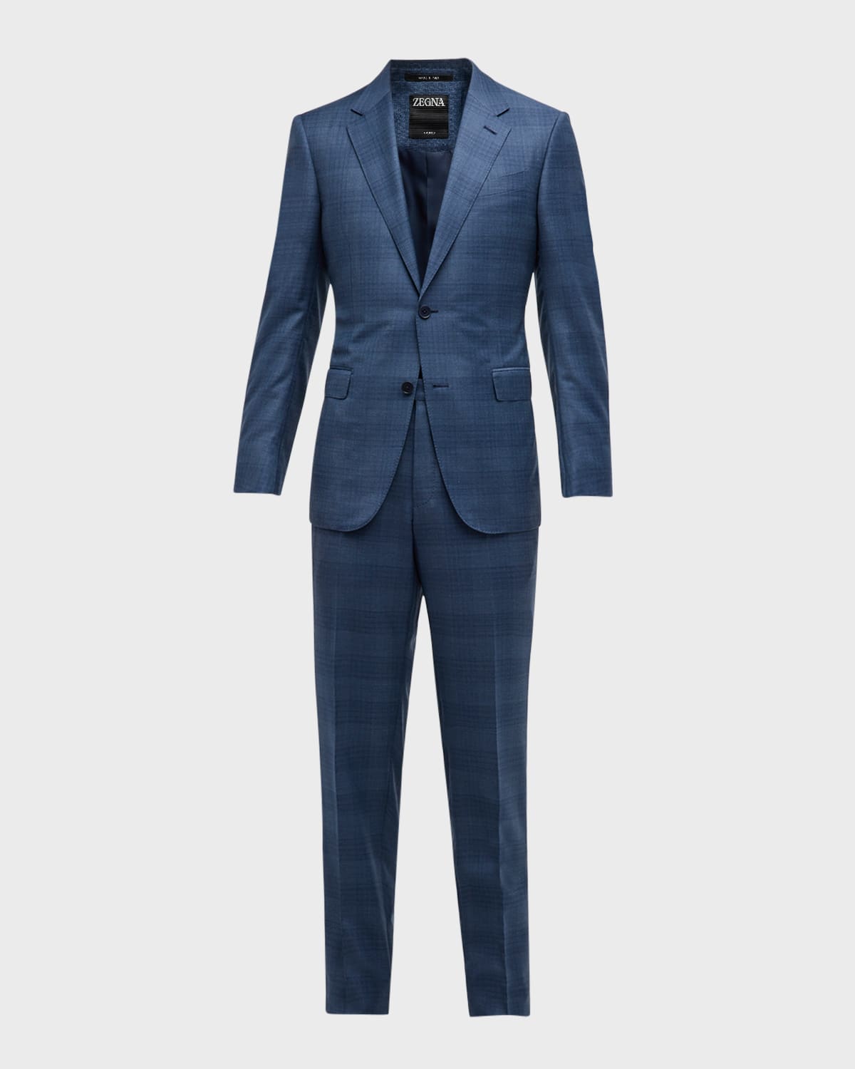 Zegna Men's Trofeo Melange Check Suit In Blue Navy Check