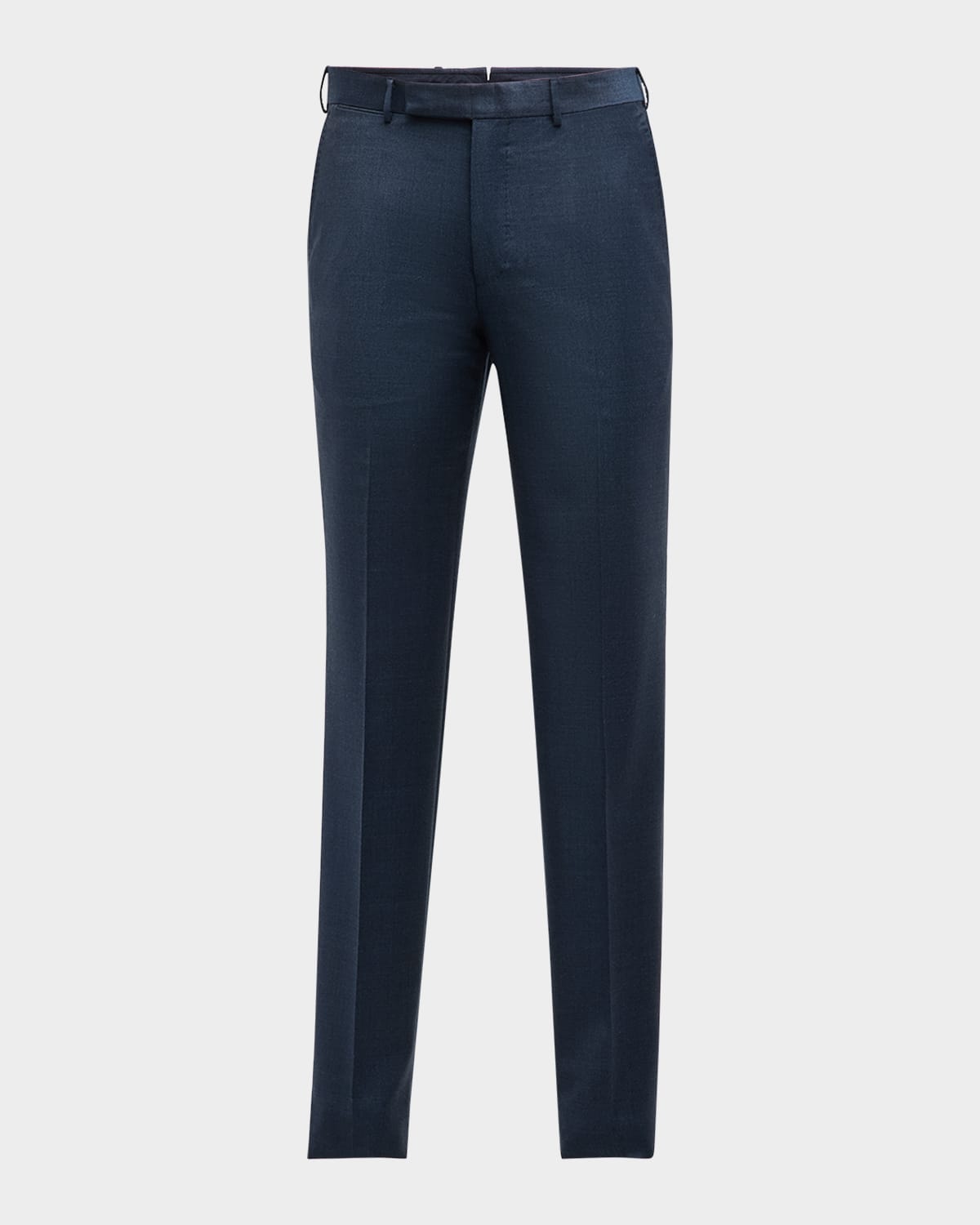 Zegna Men's Flat-front Wool Pants In Navy Soild